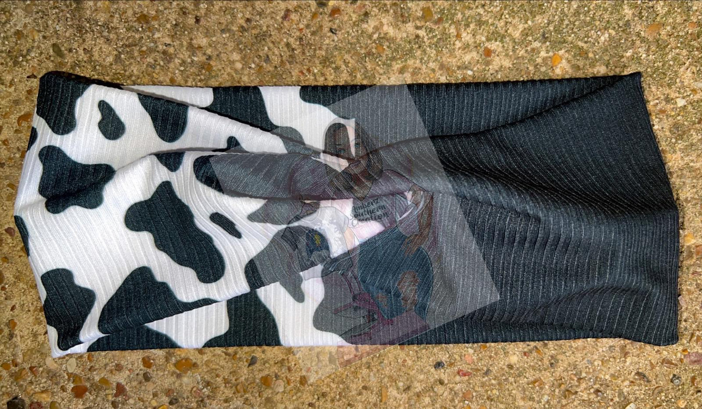 Cow print Black Solid Twisted Turban