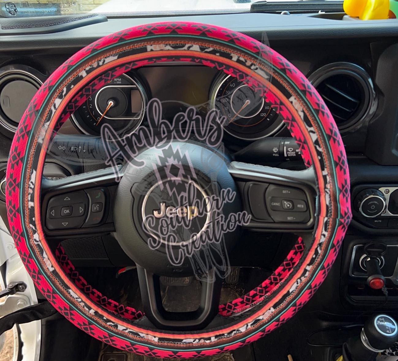Hot Pink Aztec Western -Steering Wheel Cover