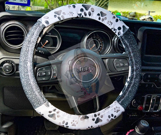 Dog Paw with Black glitter Steering Wheel Cover