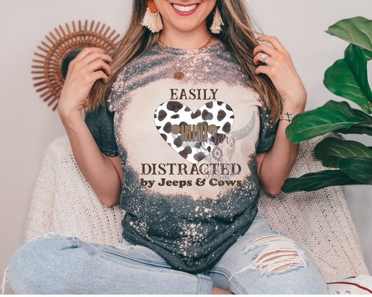 Easily distracted by cows - Bleached T-shirt