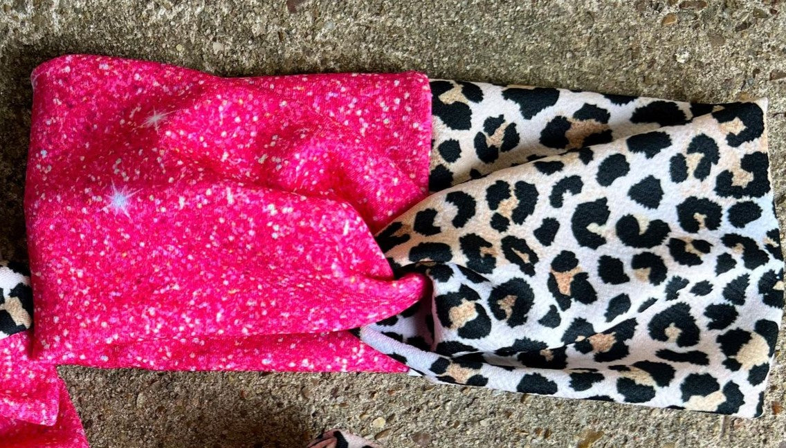 Half Cheetah Half Pink Glitter Twisted Turban