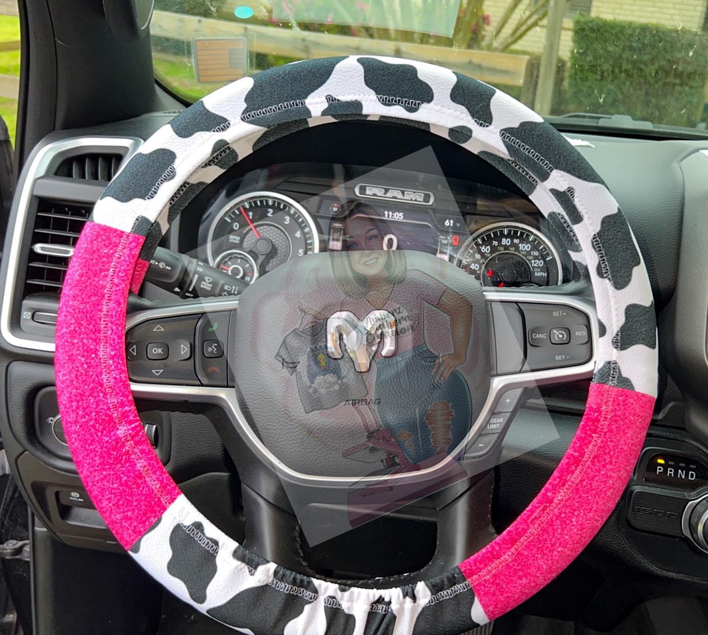 Cow Print With  Glitter Steer wheel Covers